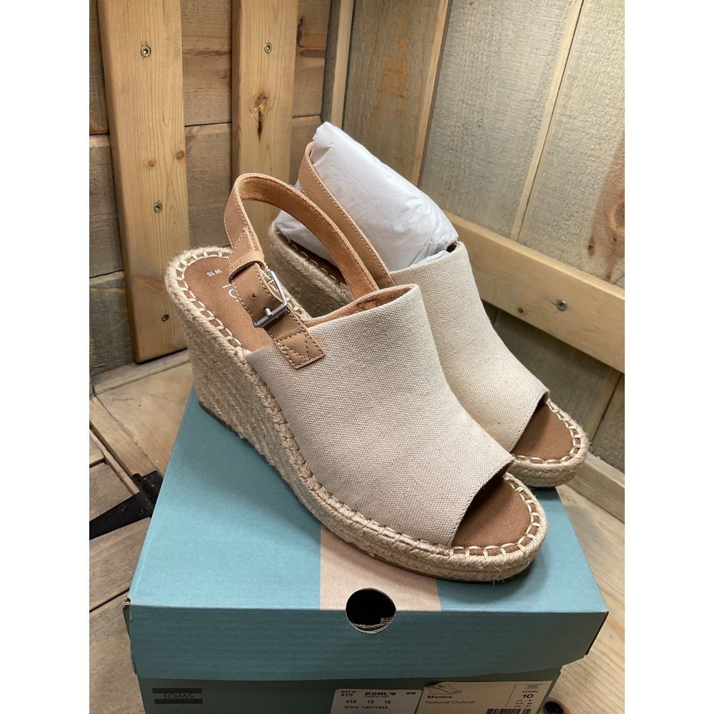 Toms Women's Monica Wedge Sandal Size 10 Tan Natural Espadrille Slingback - Picture 4 of 8
